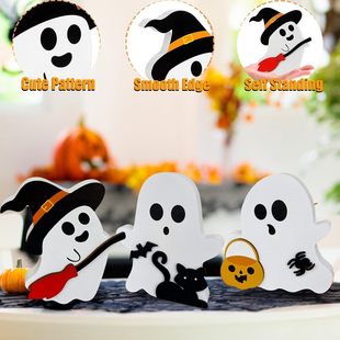 3 Pieces Halloween Ghost Shape Snow Board Ornaments Home Decorations Holiday Party Desktop Ornaments