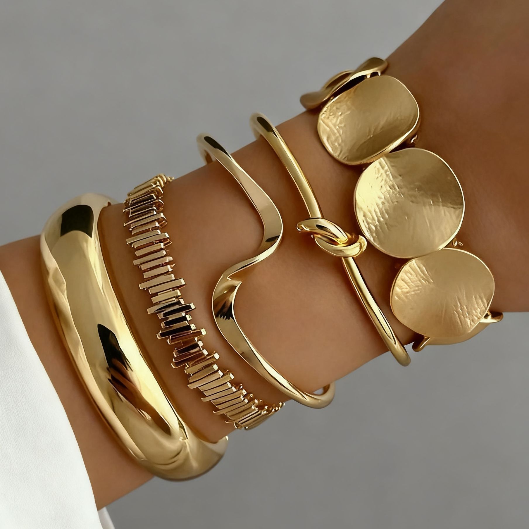 European and American Cross-Border Exaggerated Geometric 3-Piece Bracelet Set with Irregular Metal Design Open Bracelet Fashion Trend