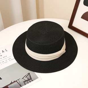 Cross-border Summer Men's and Women's Flat-top Sunscreen Straw Hat All-match Sunshade Hat Three-fold Top Hat British-style ins Thin Braid Hat