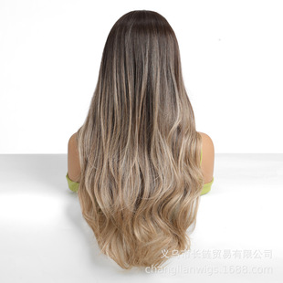 Halloween wig long curly hair split head black wave roll factory in stock chemical fiber full head cover mechanism wigs