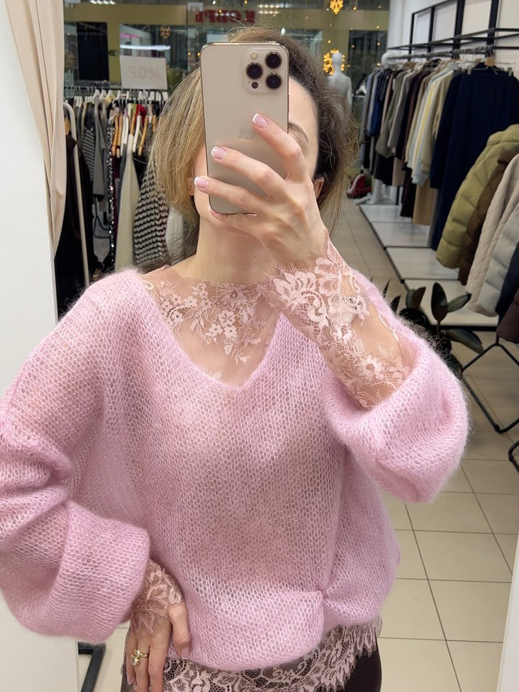 Hollow-Out Lace Blouse with Two-Piece Long-Sleeve Slim-Fit Top, 2026 Autumn and Winter New Style, Cross-Border European and American Style