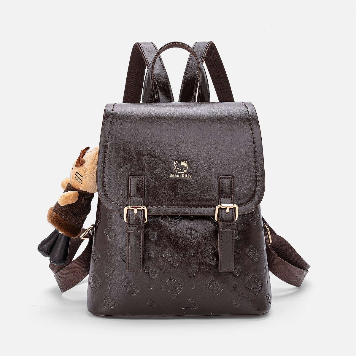 Cute Cartoon Backpack, 2026 New Arrival, Classic Black Leather, Large Capacity, Flap, Printed, Adorable Backpack