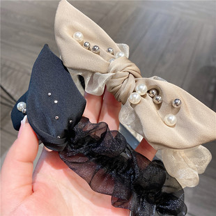 High-grade Bow Headband Toothed Non-slip Pressing Simple Thin Edge Headwear Lace Mesh Headband Women's All-match Rhinestone