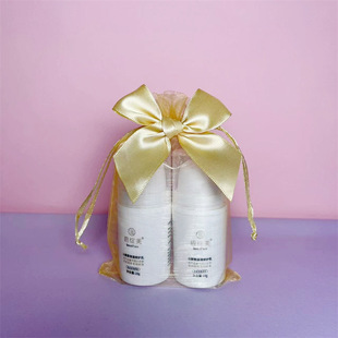 In stock wholesale golden bow mesh bag light gold large storage bag high-end promotion drawstring cosmetic bag