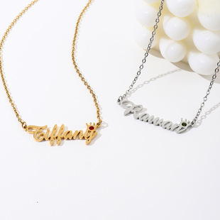 Private Custom Creative English Letter Crown Necklace DIY December Birthstone Stainless Steel Women's Necklace