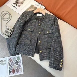 French Style Chanel Style Short Coat Women's Spring and Autumn Thin Retro Elegant Socialite Tweed Grey Top