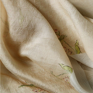 Light Apricot Chinese Style Lotus Jacquard Literary Retro Textured Fabric Suit Skirt Clothing Designer Fabric