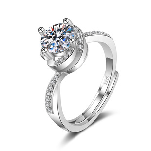 1 karat Six-claw Zircon Ring Women's Fashionable Elegant Diamond Opening Ring Trendy Light Luxury Super Flash Flower Diamond Ring
