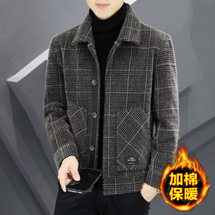 2024 autumn and winter coat men's jacket trendy gold mink woolen men's winter casual short woolen coat