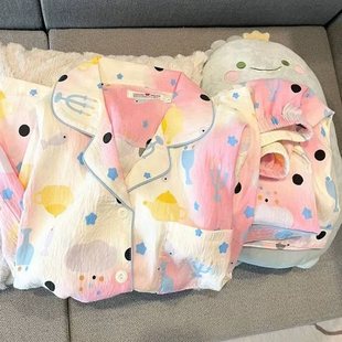 2024 Internet Celebrant New Cloud Cotton Colorful Wave Dot Short Sleeve Pajamas Girls Summer Sweet Shorts Home Clothes suit
