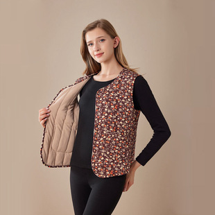 Winter Women's Cloud-feeling Warm Vest Liner Wool Padded Body-fit Vest Self-heating Middle-aged and Elderly Floral Waistle