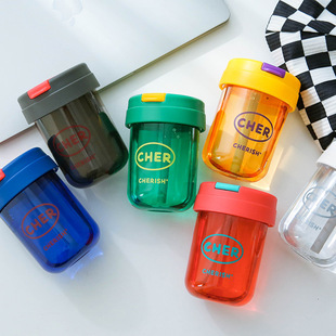Internet Celebrity Mini Ton Cup High-Looking Ins Style Girls Straw Cup Portable Double Drink Plastic Kidsren's Learning Cup
