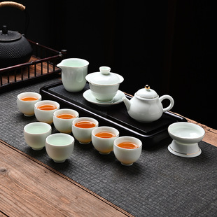 Dehua kung fu tea set suit wholesale printed logo high-grade leather box lid bowl teapot a set of gift tea set
