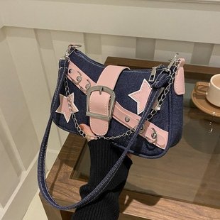 Trendy Sexy Spice Girl 2024 Stars New Casual Denim Chain Hand Shoulder Underarm Bag for Women