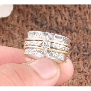 AliExpress New European and American Fashion Rotary Ring Explosion Retro Electroplating Two-color Rotatable Turtle Stripe Ring