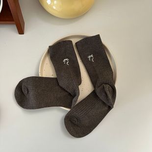 Nanye Autumn Winter New 24 Вышивка Лук сплошной цвет двойной иглы тонкая резьба корейские женские носки