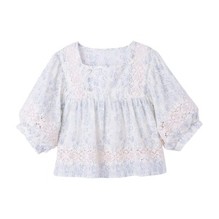 Girls' Shirt Children's 2024 New Summer Baby French Fashion Casual All-match Lace Floral Shirt