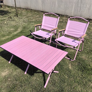 Outdoor Foldable Pink Table and Chair suit Portable Carbon Steel Table Milk Tea Coffee Shop Combination Table Camping Chair