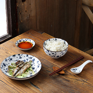 Japanese-style ceramic gift Bowl set dishes wholesale one-person tableware gift box bowl chopsticks hand gift blue and white porcelain dishes