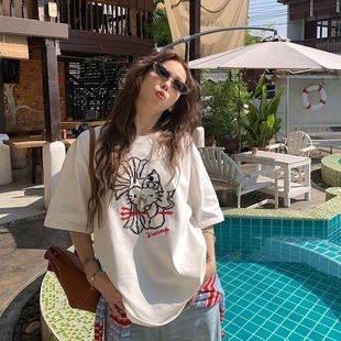 1103# real price embroidery (pure_cotton 220g combed tightly) short sleeve T-shirt women