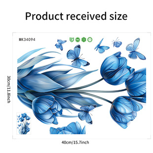 New MK34094 Blue Flower Butterfly Door Sticker Living Room Bedroom Sofa Bedside Background Decorative Self-adhesive