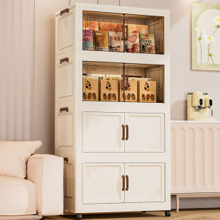 Double-door Foldable Storage Cabinet Simple Installation Household Floor-standing Dustproof Multi-layer Storage Toy Snack Storage Cabinet