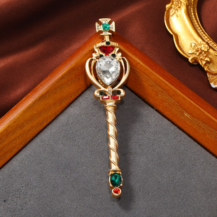 Vintage Baroque Matte Gold Series Scepter Birdcage Brooch Fashion Musical Instrument Pin Accessories in stock Wholesale