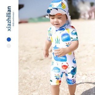 ins Children's Swimwear Baby Boys' Boy's Swimwear Beach Sun Protection One-piece Warm Baby Surf Wear Fashionable