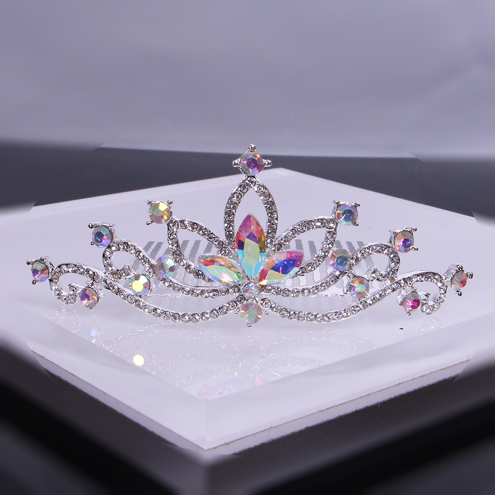 Crown Headwear Children Princess Rhinestone Colorful Accessories, Hair Comb Crown Korean Crown Bride Headwear
