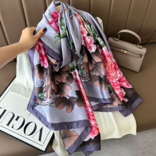 Li Brocade Satin Long Scarf Elegant Elegant Flower Silk Printed Scarf Women's Western Style High-grade Shawl Warm