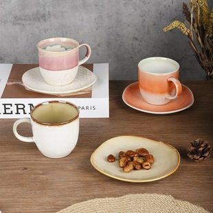 Cross-border new ceramic coffee cup retro high-value cup saucer suit high-end sense home office cup tea cup wholesale