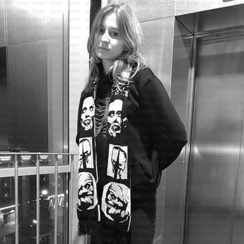 Halloween Gothic Grotesque Horror Ghostface Figure Jacquard Knitted Scarf Warm Cold-proof 2025 Spring Cold-proof Wai