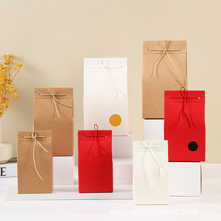 Vintage Hemp Rope Kraft Paper Bag Window Tea Box Tea Candy Scented Tea Cereals Dried Fruit High-end Packaging Handbag