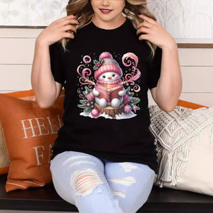 In Stock 2024 Amazon Temu New Cute Snowman Winter T-Shirt Fashionable Casual Short-Sleeved Top