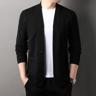 High-end Autumn and Winter New Knitted Cardigan Men's Long-sleeved Knitted Sweater Korean Fashion Trendy Coat Outer Sweater