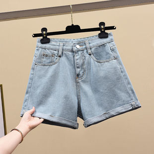 608 High Waist Denim Shorts Women's 2022 Summer New High Waist Roll-up Loose All-match Slimming a-word Korean Fashion