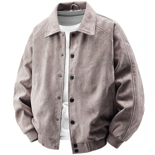 2025 Spring New Men's Jacket Suede Lapel Fashion Trendy Casual All-match Stretch Jacket Trendy Brand
