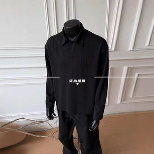Wheat Plaid Polo Shirt Men's Long-sleeved Autumn and Winter High-end cleanfit Style Old Money Style Shirt V-neck Sweater
