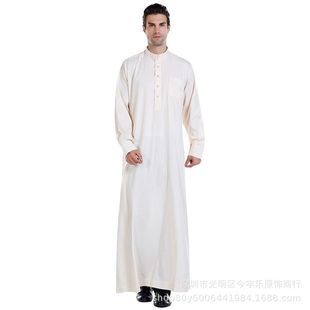 2023 New Solid Color Collar Muslim Men's Robe Middle Eastern Clothing Arabic Style Hui Men's Dress