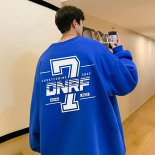 American ReTro Number 7 Long-sleeved T-shirT Men's Spring and AuTum Round Neck SweaTshirT Trendy Brand Trendyy High-end Loose CloThes