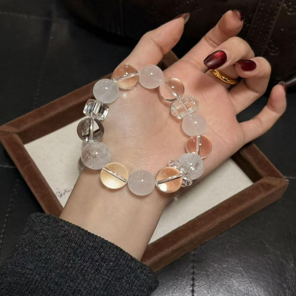 ใXuelanใPure Natural White Phantom Quartz Bracelet, Japanese Vintage Style, Snowflake Birthday and Holiday Gift