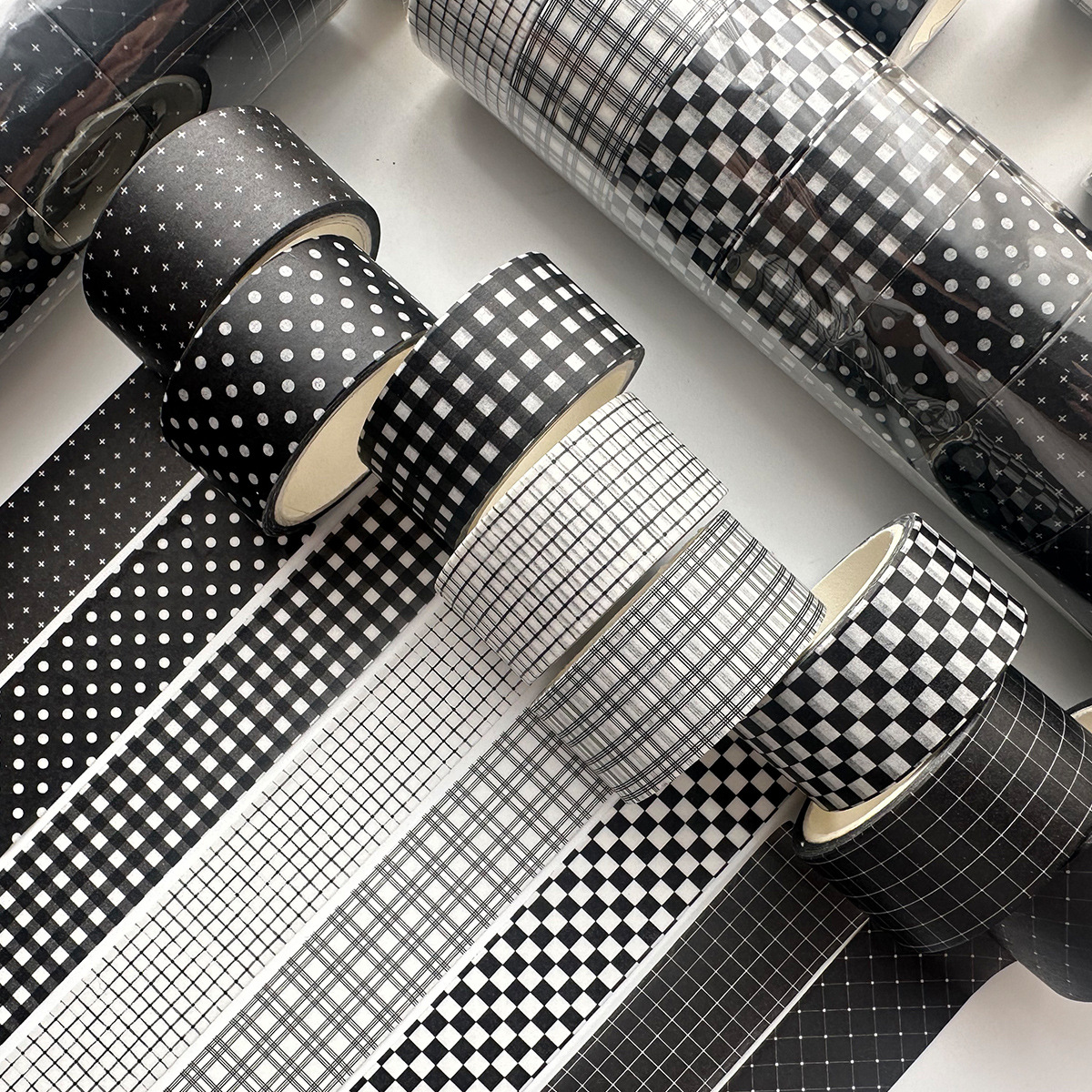 Black Basic Plaid Washi Tape Plaid Hand Ledger Tape Packaging Decorative Material Ins Style Hand Ledger Tape