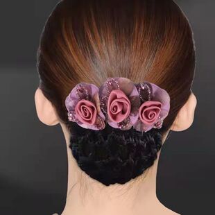 High-Grade Double-flower hair net horsetail clip broken hair artifact silk yarn simple net pocket head flower top clip mother temperament spring clip