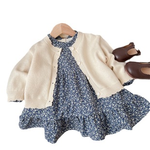 Ningli girls' suit new style children's western style knitted cardigan two-piece skirt children's clothing spring and autumn baby girls' autumn clothing