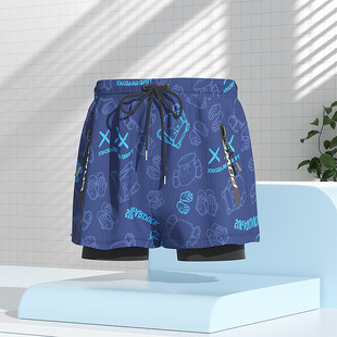 Children's Swim Trunks Boys' Professional Double-Layer Swim Trunks for Large Children's Swimsuit Embarrassment-proof Breathable Boys' Boxer Swim Trunks
