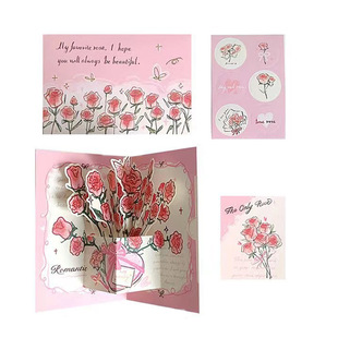 Three-dimensional rose greeting card ins high-value retro 3D foldable blessing card with envelope girlfriends gift for lovers