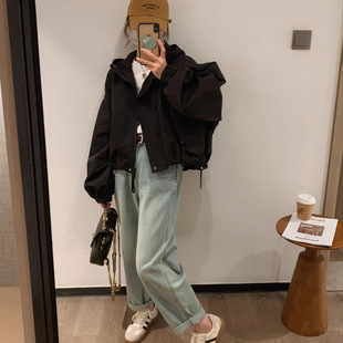 2024 Hooded Jacket Spring New Casual Windbreaker Short Short Loose Short Coat for Small Women