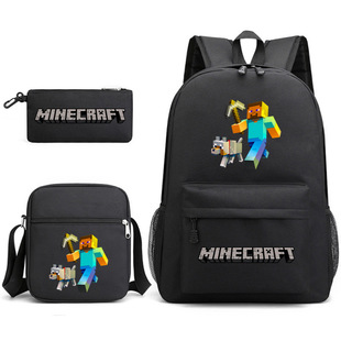 minecraft My World Schoolbag Game Surrounding Students Large Capacity Printed Three-Piece Schoolbag for Men and Women