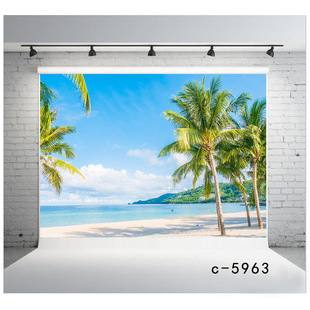 Cross-border Photography Background Cloth Amazon Festival Celebration Banner Sea View Beach Coconut Tree Video Background Hanging Cloth