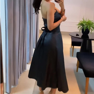 2024 Summer new European and American Amazon cross-border solid color high waist lace-up waist tube top elegant sexy leather skirt for women